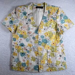 Vintage Barve Benard Floral Linen Spring Jacket Blend Women Size 8 Short Sleeve